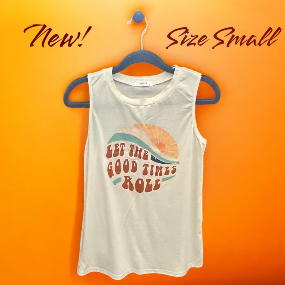 Cream and Orange Casual Tank Top with Graphic Design